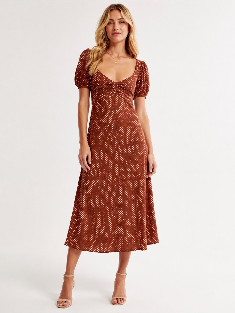 Faithfull the Brand 100% cotton brown polka Dot Midi Dress size small